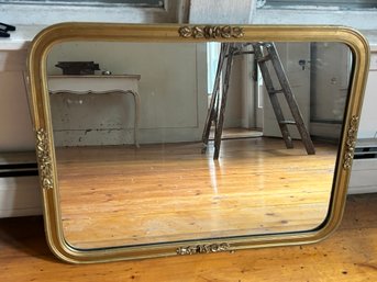 Antique Gold Framed Mirror With Rounded Corners & Applique Ornaments, 32.5' X 24.5'H