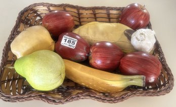 Woven Basket With Faux Fruit, 14' X 10.5' X 2.5'H