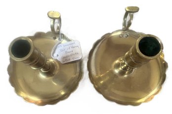 2 Pcs Pair Single Candle Brass Chamber Candlestick Holders, 5' Diam. X 3'H