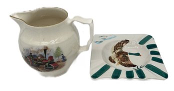 Vintage Ceramic Pitcher And Duck Themed Ashtray