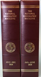National Geographic Magazines, 11 Months 1958 In Two Leather Bound Slip Covers