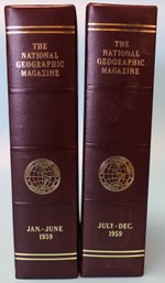 National Geographic Magazines, 7 Months 1959 In Two Leather Bound Slip Covers