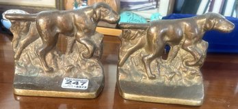 Antique Pair Bronze Pointer Dog Bookends, 5' X 2' X 4.25'H