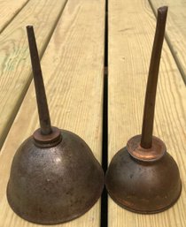 2 Pcs Vintage Thumb Pump Oil Cans, 1-Eagle (4.5' Diam. 7.5') 1-Copper