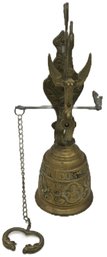 Large Vintage Solid Brass Bell With Dolphins, And Winged Female Creatures, 16.5'H, Nice Patina