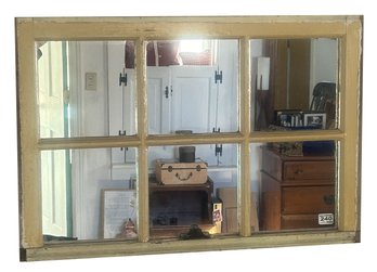 Antique Cream Painted 6-Pane Window With Mirrored Back, 28' X 18.5'H
