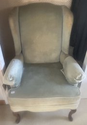 Queen Anne Light Blue Velvet Wing Back Chair, 30' X 33' X 42'H