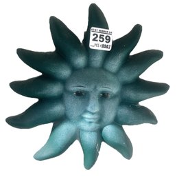 Vintage Cast Plaster Teal Green Sun Face Wall Hanging, 7' Diam.