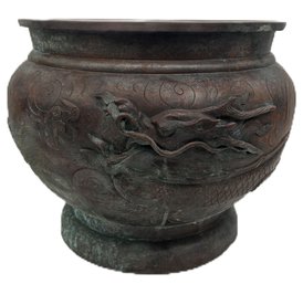 Wonderful Antique Japanese Meiji Period Bronze Dragon Pot, 18' Diam. X 13.75'H