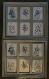 2 Pcs Matching Framed Vintage Lithographs Of French Courting Cards, 15.25' X 12.25'H