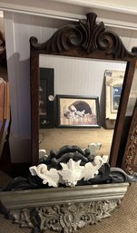4 Pcs Oak Mirror, 18' X 31'H, Wall Shelf & 2 Decorative Carved Wall Accent