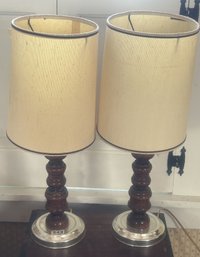 2 Pcs Pair Of Turned Wood Column Table Lamp, 7.75' Diam. X 22.25'H