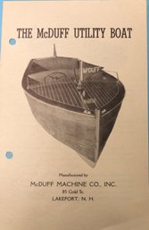 Original Sales Brochure For The McDuff Utility Boat - Made In Lakeport NH