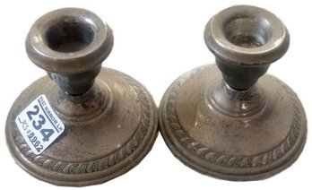 2 Pcs Pair Weighted Sterling Silver Candlestick Holders, 3.5' Diam. X 3'H