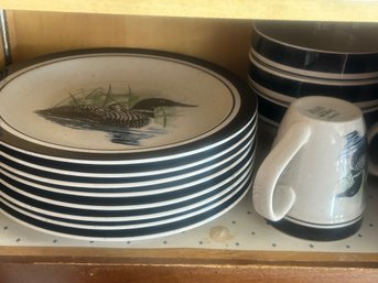 XX Pcs Loon  Scotty Z, Folkcraft Stoneware Tableware, 8 Dinner Plates,