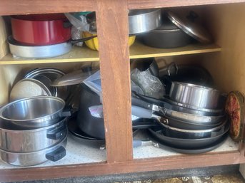 2 Cabinet Doors With Cooking Pots & Pans