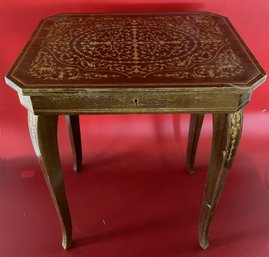 Vintage Swiss Made Reuge Diminutive Inlayed Satin Wood Musical Table, 15' X 11.5' X 18'H