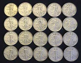Roll Of 20 1940-P Silver Walking Liberty Half Dollars - Average Circulated