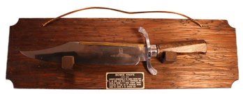 'Bowie Knife' On Plaque - Marked 'carvel Hall Stainless Steel'