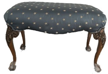 Well Made Vintage Upholstered Bench With Heavily Carved Ball-N-Claw Serpentine Legs, 33' X 18' X 23'H