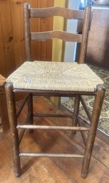 Vintage Low Ladder Back Kitchen Barstool Chair With Woven Seat, 17.25' X 15.25' X 36'H