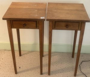2 Pcs Pair Antique (???)Shaker Style Tapered Leg Single Drawer Side Table, 14' X 14' X 27'H