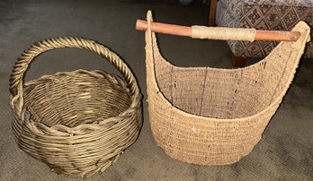2 Pcs Large Carrying Baskets With Handles, Good Shape, Largest 18' X 17.5'H