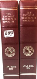 National Geographic Magazine, Full Year 1974 In Two Leather Bound Slip Covers