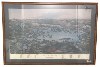1903 Copyright Framed And Matted Lake Winnipesaukee Map, 31' X 20.75'H