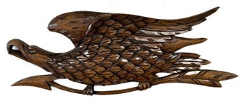 20thC Willard Shepard Finely Carved Wooden Eagle Grasping Curved Arrow, , 23.5'L, Bellamy-Style