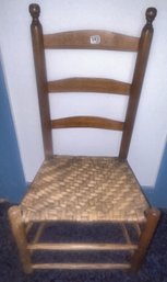 Antique Ladder Back Chair With Woven Seat, 19.75' X 15.75' X 39'H
