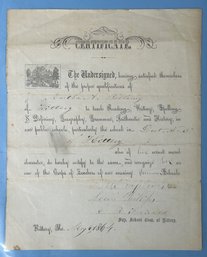 1864 - Martha A Bellamy's May 6, 1864 Kittery, Maine Certificate For Teaching