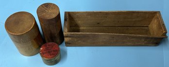 4 Pcs - 3 Treenware Boxes, 2-Lidded Cylinders & Rectangular Box And Brass Lidded Shoe Nails Container
