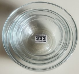 Vintage 4 Pcs Set Of Durable Heat Resistant Clear Glass Mixing Bowls, Largest, 6.75' Diam. X 3'H