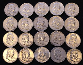 Roll Of 20 Silver United States Franklin Half Dollars - Dated From 1953-1958 - Some XF-AU