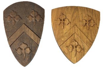 2 Pcs Carved Wooden Frost Family Heraldry Coat Of Arms Plaques, Largest 9.5' X 11'H