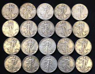 Roll Of 20 Silver 1941 Walking Liberty Half Dollars - Better Than Average Circulated