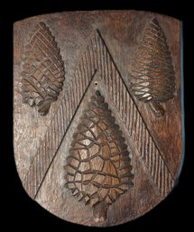 Vintage Heraldry Coat Of Arms Consisting Of Three (3) Pinecones Separated By A Chevron, 9.75' X 12.5'H