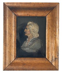 1742 - Mid 17thC 1742 Painted Wax Relief Profile Of Man Said To Be Irving Boscorvan(?), 6' X 7.25'H