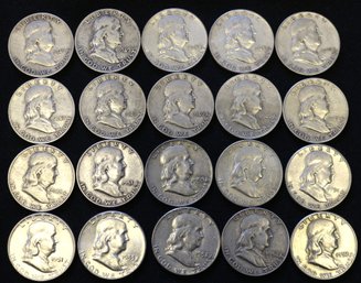 Roll Of 20 Silver United States Franklin Half Dollars - Dated From 1948 - See List - Some Better Condition