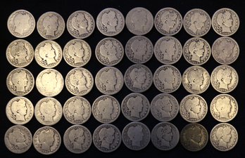 Roll Of 40 US Barber Silver Quarters - Average Circulated - Mixed Dates