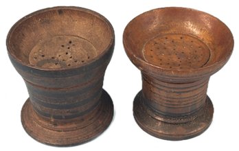 2 Pcs Treen Pounce Pot Or Sander, Baluster Form With Original Varnished Surface, Early-Mid 19thC, 2-7/8' Diam.