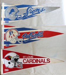 Three NFL Pennants - Cardinals - Patriots - Lions -