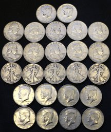 Group Of 25 Assorted Silver United States Half Dollars (8 Are 40 Silver Kennedys)