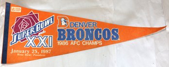 Pennant - 1987 Super Bowl XXI - Denver Broncos - 1986 AFC Champs