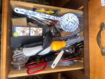 Drawer With Various Cooking Utensils, Baster, Tongs, Jar Grip, Grater And More