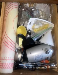 Drawer With Various Cooking Items, Hand Mixer, Measuring Spoons & Cups, And More
