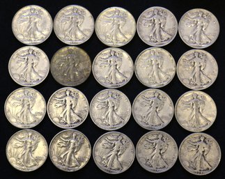 Roll Of 20 Assorted Date Silver Walking Liberty Half Dollars