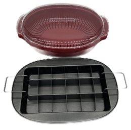 2 Pcs Kitchen Utensils, KitchenAid Oval Covered Strainer & Divided Baking Dish With Removable Bottom