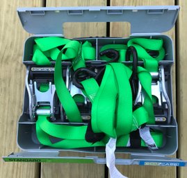 4 Pcs STANDARD Ratched Tie Downs In Reusable Storage Case, 500 Lbs Work Load, 1,500 Lbs Break